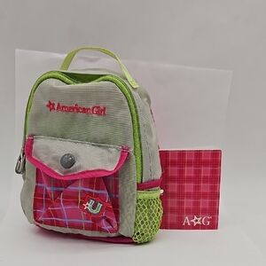 American Girl Brand Doll Size Backpack Pink Green Plaid Book Inner Pockets Read